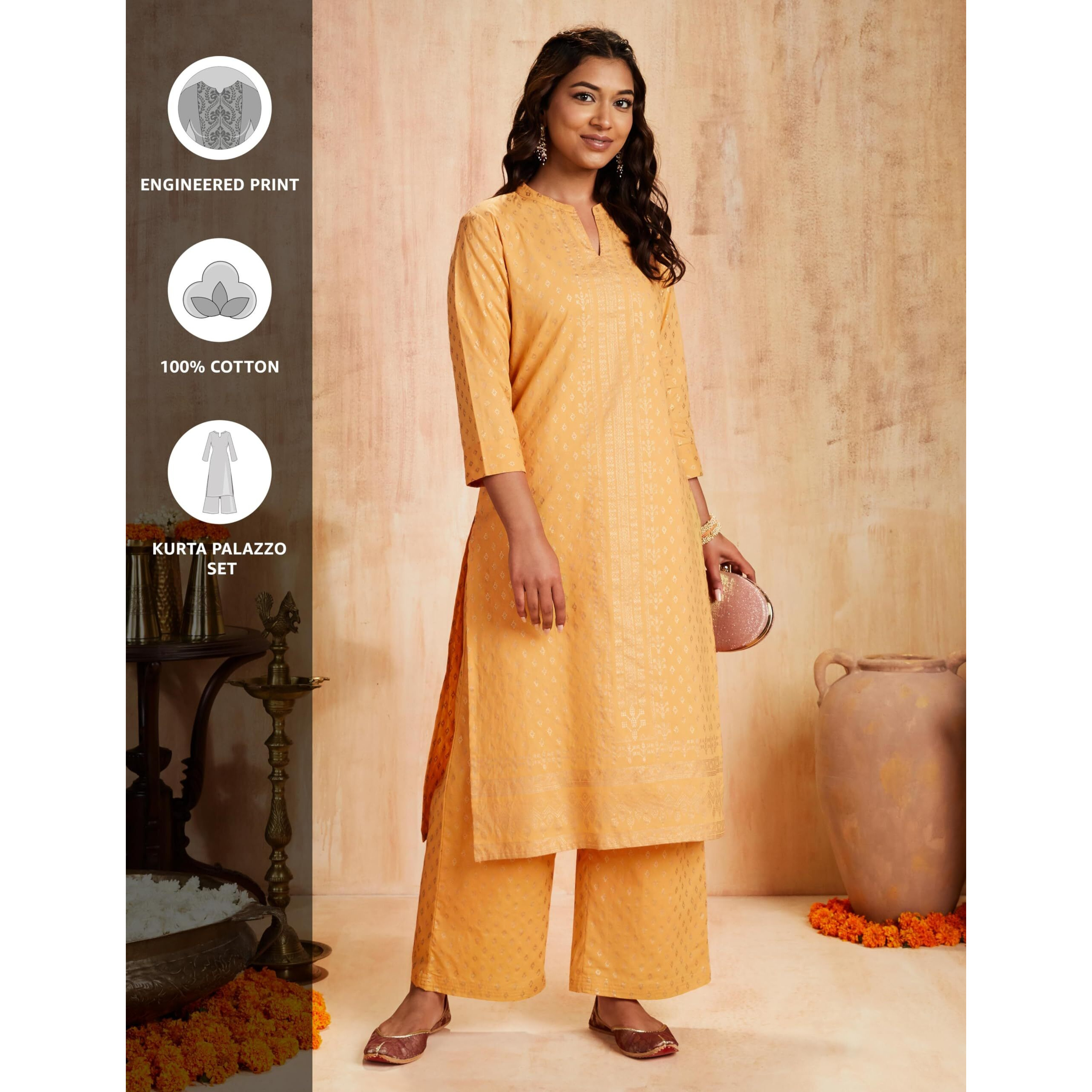 Amazon Brand - Myx Women's Cotton Salwar Suit (MYX-AW23-SKD-05_Mustard Yellow_XS)