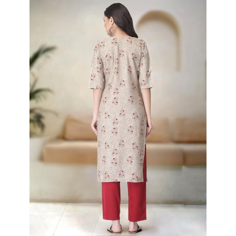 Pinkmint Kurta Set for Women ll Printed Kurti & Pant Set ll Regular Kurta Set ll (Pack of 2) Beige-Olive