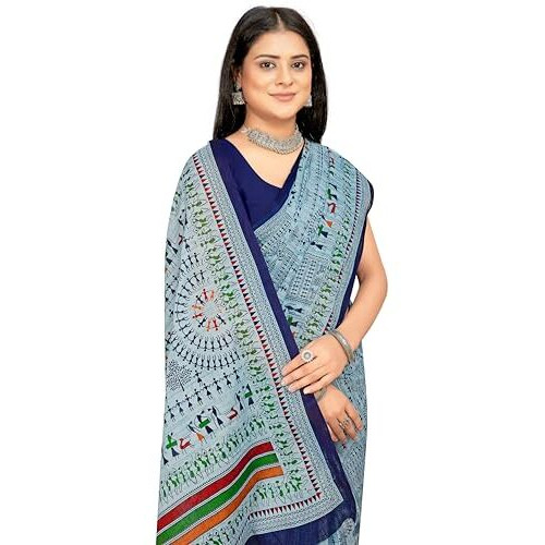 Tamaira Fashion Women's Plain Cotton Saree (2509_Blue