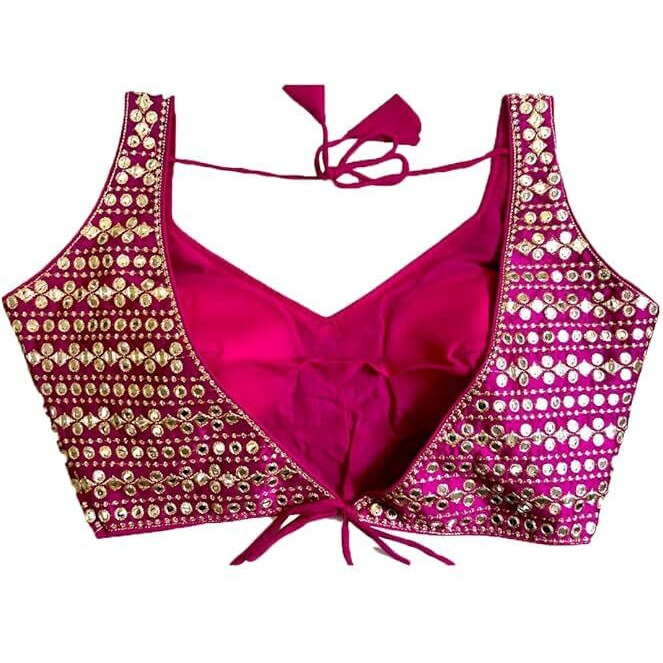 Sumaira Tex Womens Readymade Sweetheart Neck Sleeveless Mirror Saree Blouse.(Paper Foil Rani_38)