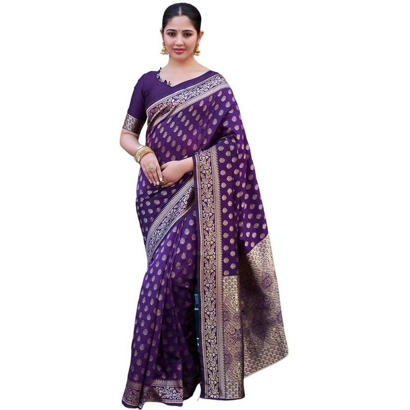 SAMAH Women's Jacquard Art Silk Saree (3580S166N_Purple)