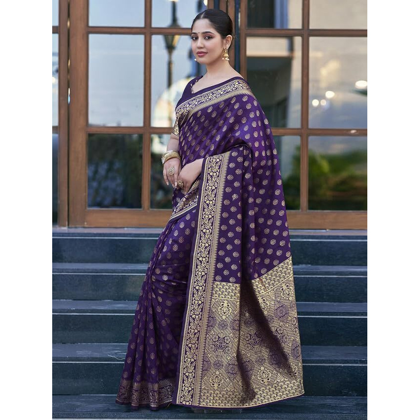 SAMAH Women's Jacquard Art Silk Saree (3580S166N_Purple)