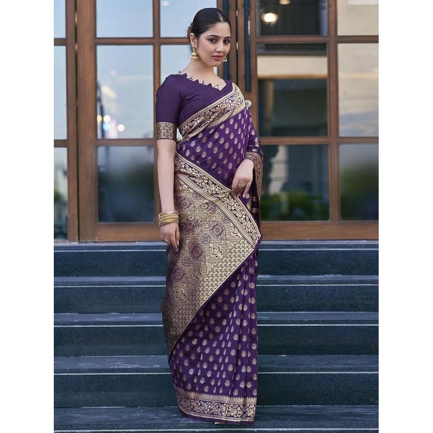 SAMAH Women's Jacquard Art Silk Saree (3580S166N_Purple)