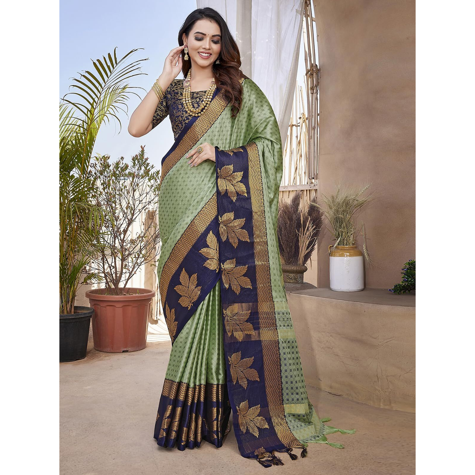 Satrani Women's Cotton Silk Jacquard Saree with Unstitched Blouse Piece (3658S6036N_Mint Green4)