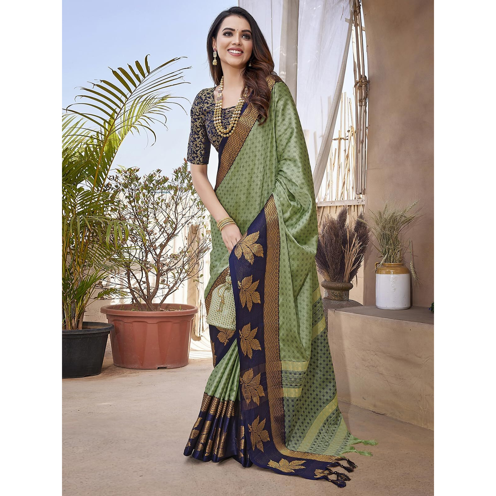 Satrani Women's Cotton Silk Jacquard Saree with Unstitched Blouse Piece (3658S6036N_Mint Green4)