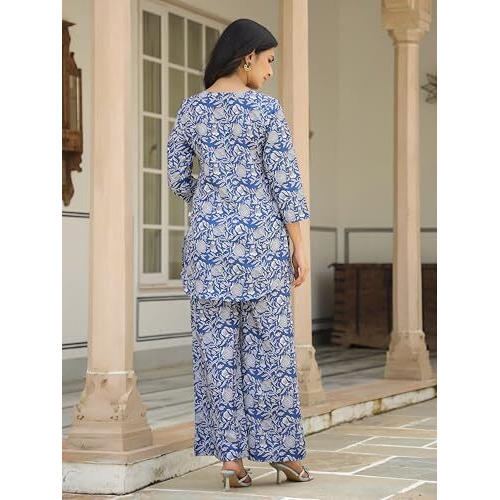 GRECIILOOKS Rayon Printed Classic Women Co-ord Set (GL-W2164&TR1130_Dark Blue