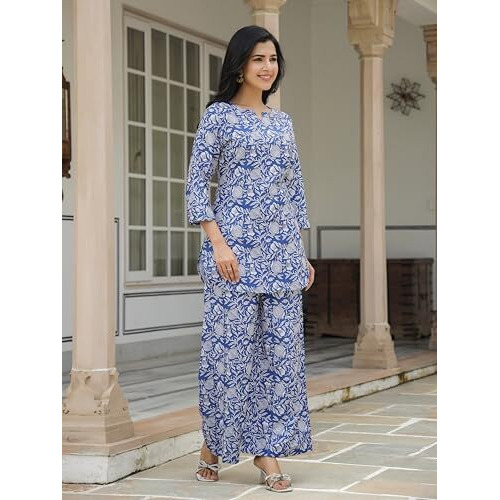 GRECIILOOKS Rayon Printed Classic Women Co-ord Set (GL-W2164&TR1130_Dark Blue