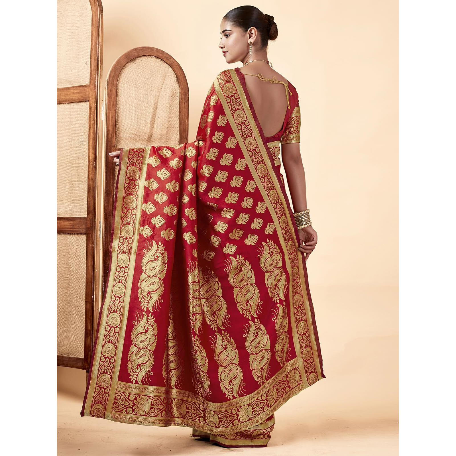 SAMAH Women's Woven Art Silk Saree (3590S246N_Red2)