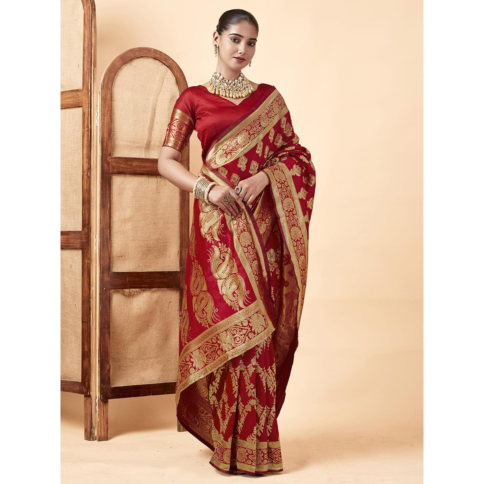 SAMAH Women's Woven Art Silk Saree (3590S246N_Red2)