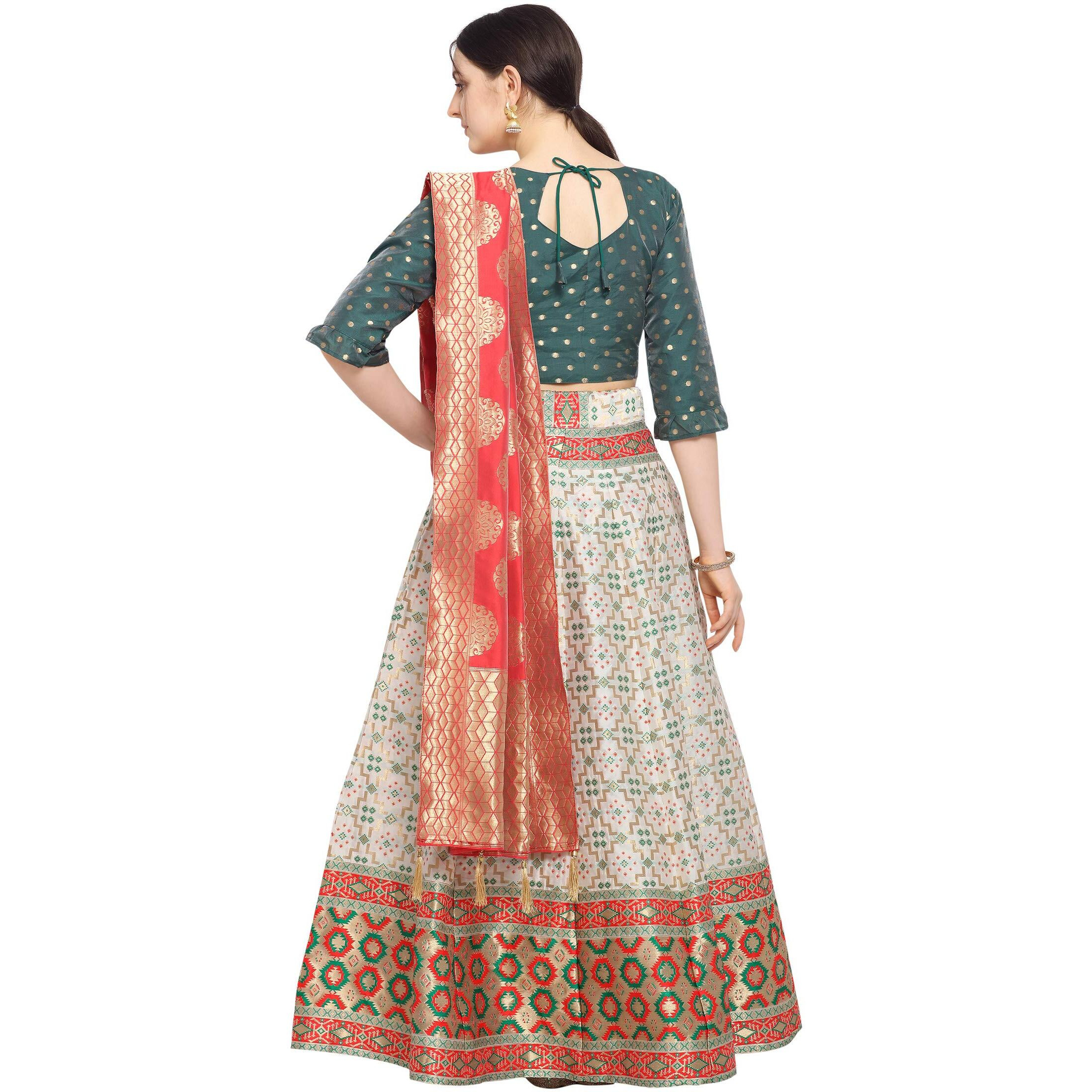PURVAJA Women's Silk Blend Lehenga Choli (Multi-Rivaaz_Multicolour_Free Size), Semi-stitched