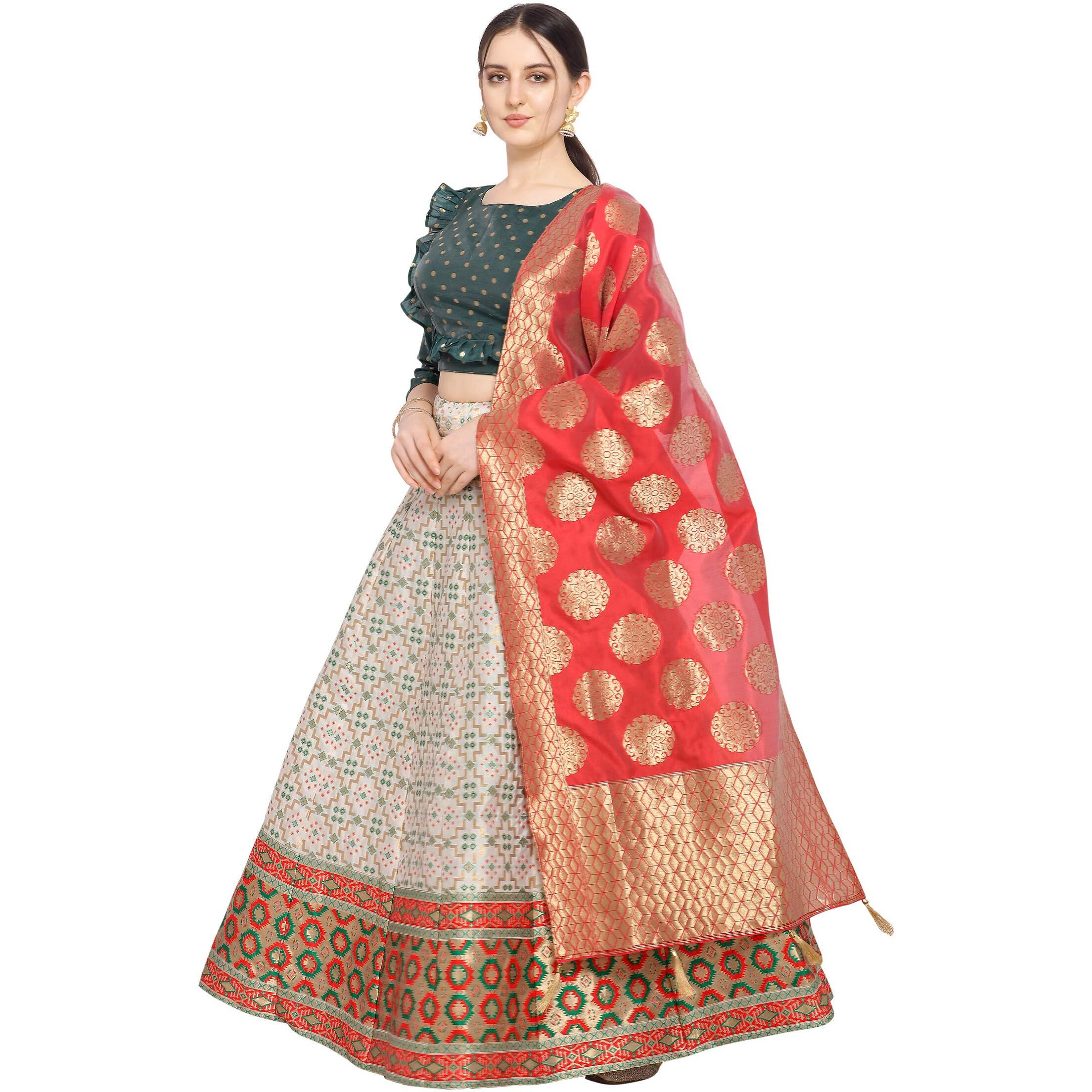 PURVAJA Women's Silk Blend Lehenga Choli (Multi-Rivaaz_Multicolour_Free Size), Semi-stitched