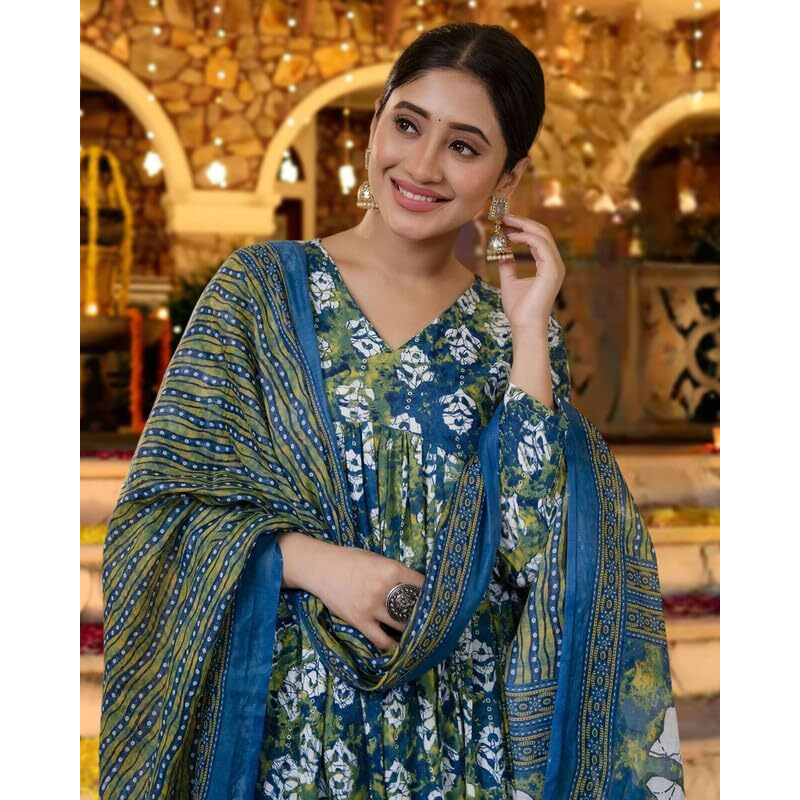 I ENTERPRISE Kurta Set for Women | Women Kurta Set with Dupatta | Women Kurta Sets Kurtis | Women Kurta Pant Set | Traditional | Ethnic Set | Suit | Color_ Green Size- M
