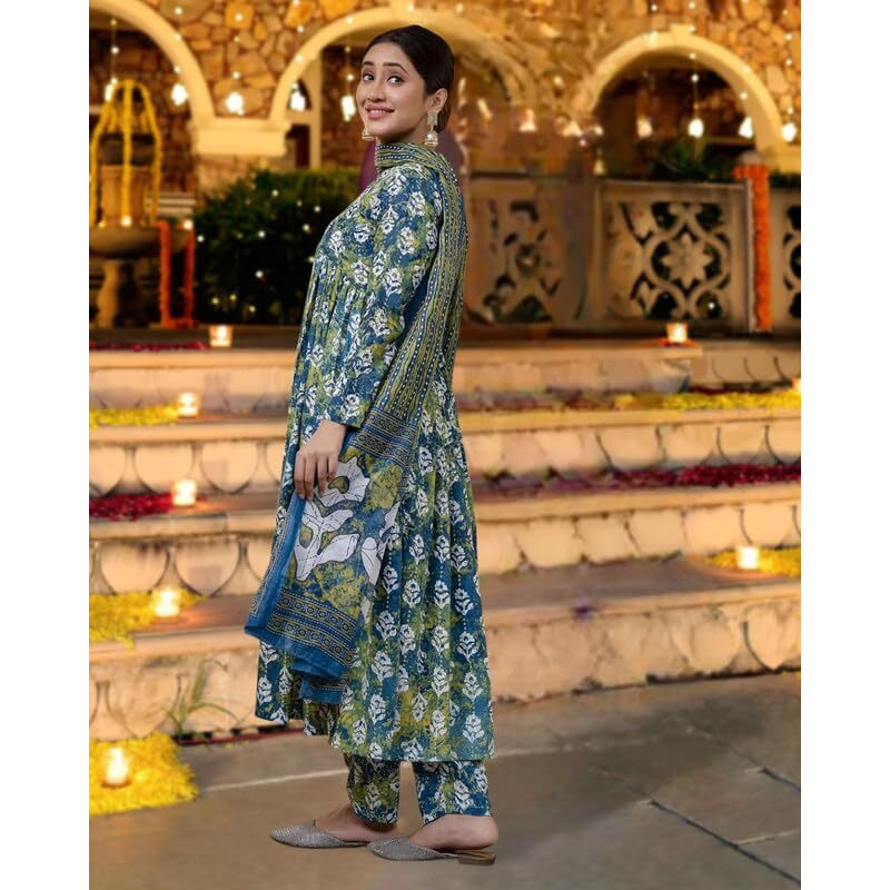 I ENTERPRISE Kurta Set for Women | Women Kurta Set with Dupatta | Women Kurta Sets Kurtis | Women Kurta Pant Set | Traditional | Ethnic Set | Suit | Color_ Green Size- M