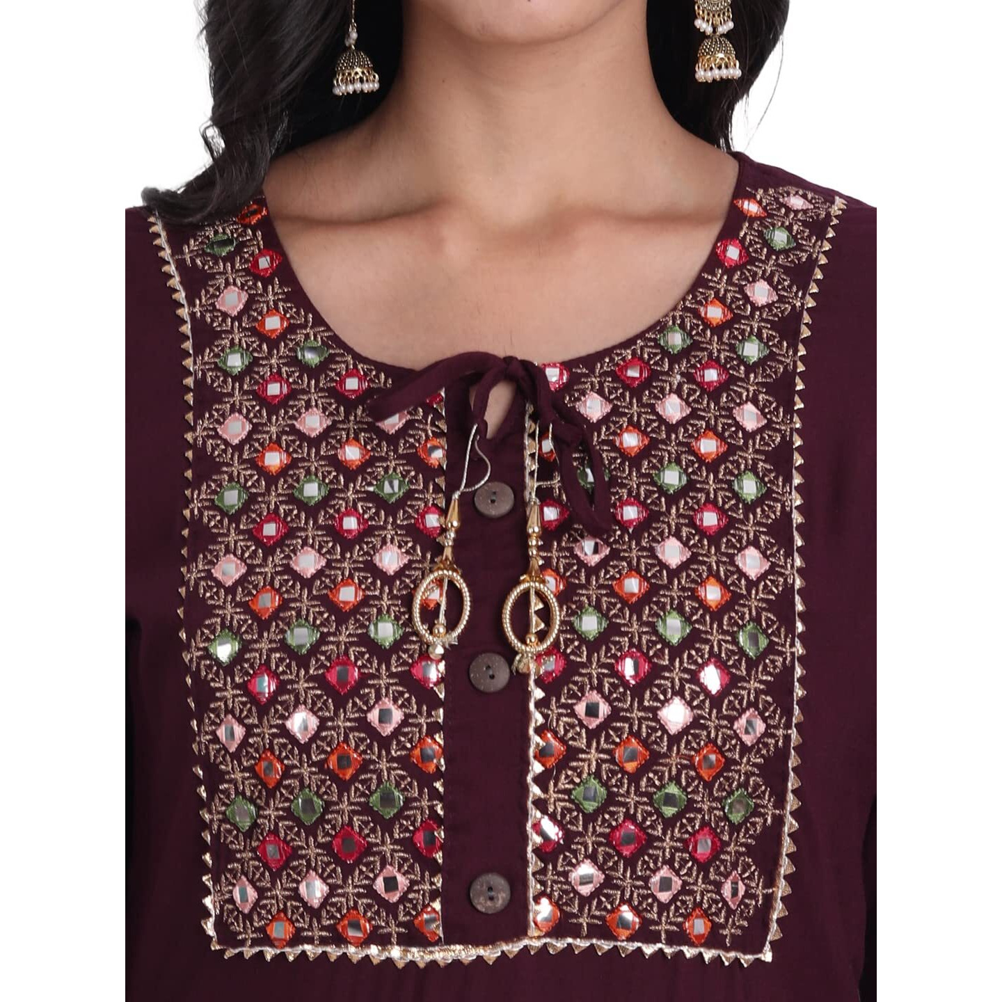 Ziva Fashion Women's Rayon Straight Kurta with Pant and Dupatta (131-Wine-S_Wine_L)