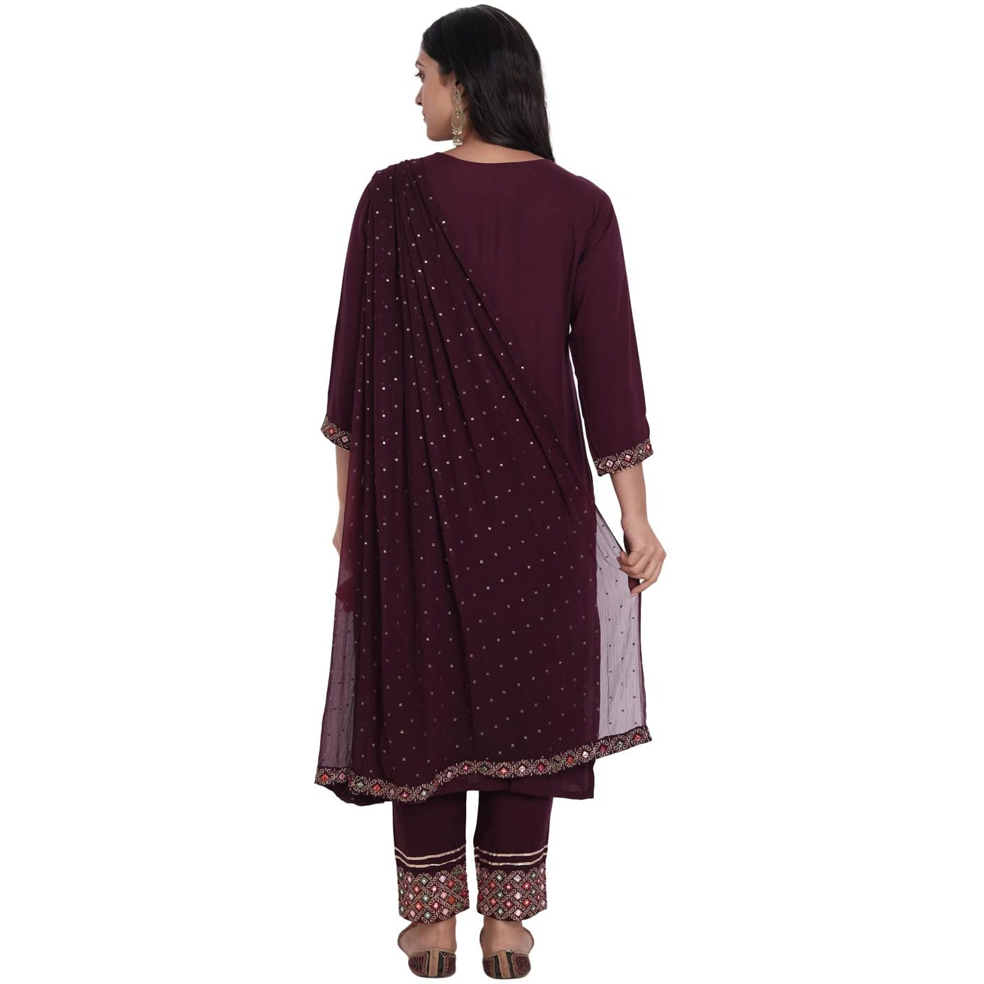 Ziva Fashion Women's Rayon Straight Kurta with Pant and Dupatta (131-Wine-S_Wine_L)