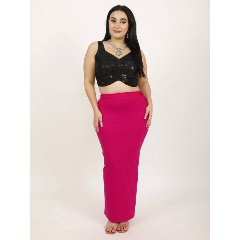 Georgio Martini - First Time In India Plus Size Cotton Lycra Saree Shapewear for Women Straight Cut Skirt with Side Cut | Shape Wear Dress for Sarees | Petticoat with Drawstring Magenta-S