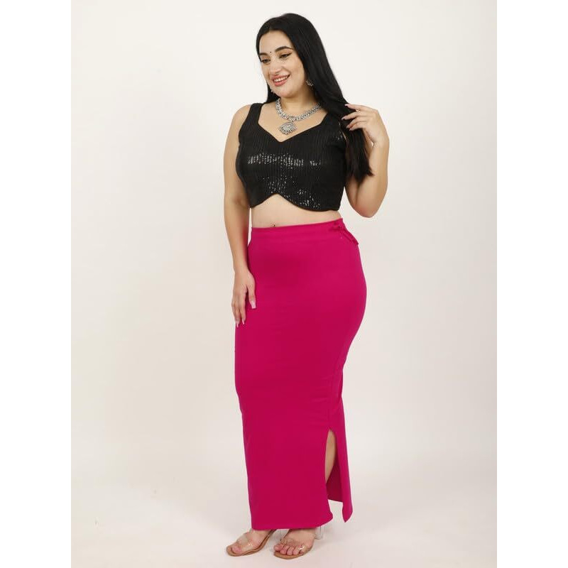 Georgio Martini - First Time In India Plus Size Cotton Lycra Saree Shapewear for Women Straight Cut Skirt with Side Cut | Shape Wear Dress for Sarees | Petticoat with Drawstring Magenta-S