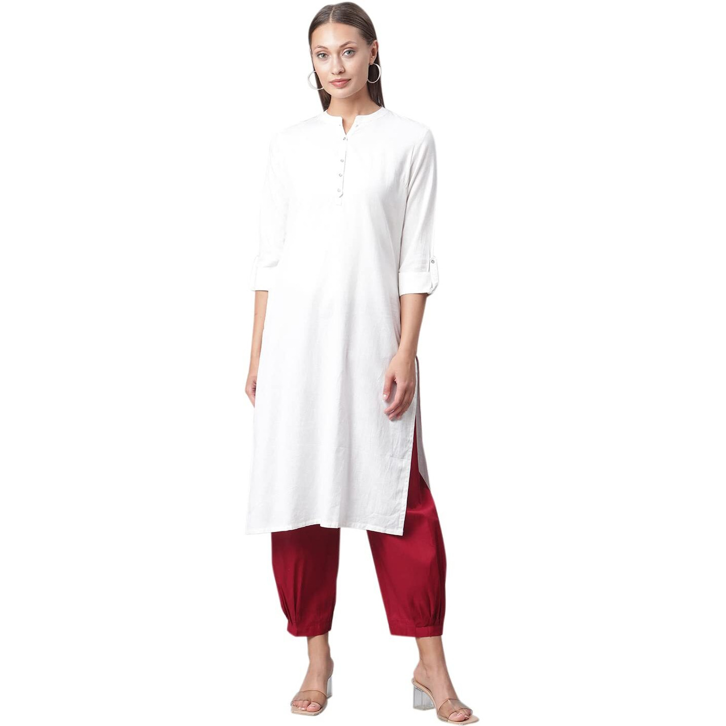 Divena Solid Beige Cotton Kurta
