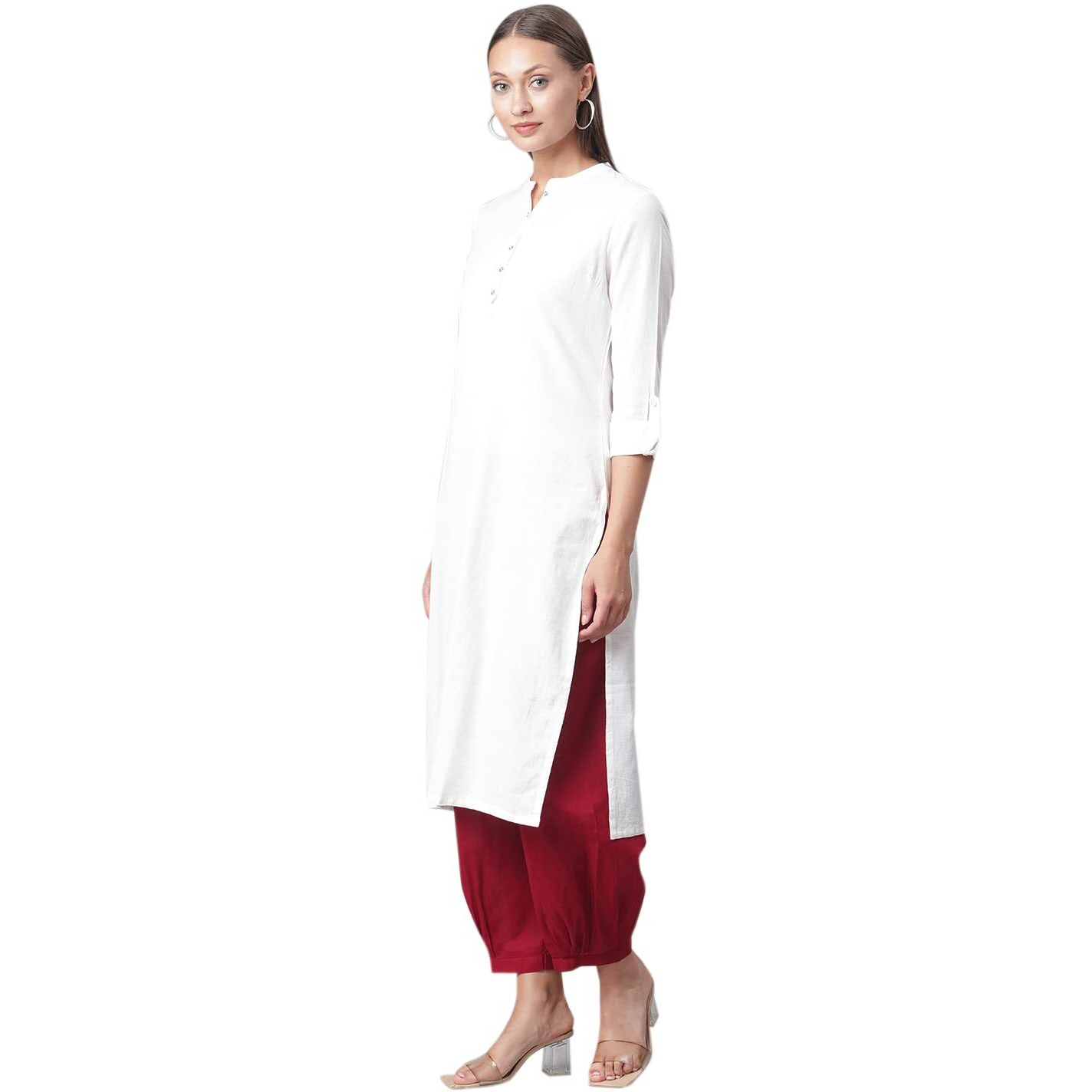Divena Solid Beige Cotton Kurta