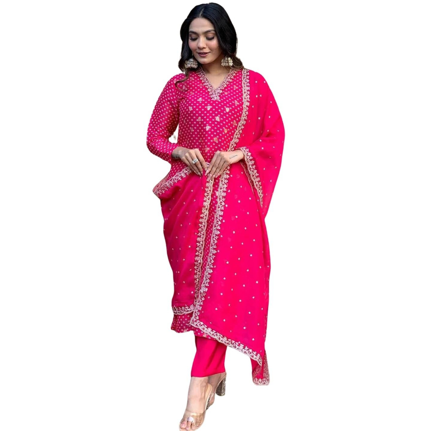 Naixa Women's Rani Silk Blend Embroidered and Printed Straight Kurta with Rayon Pant and Silk Blend Embroidered Dupatta Sets (NX2-491-Rani-3XL)