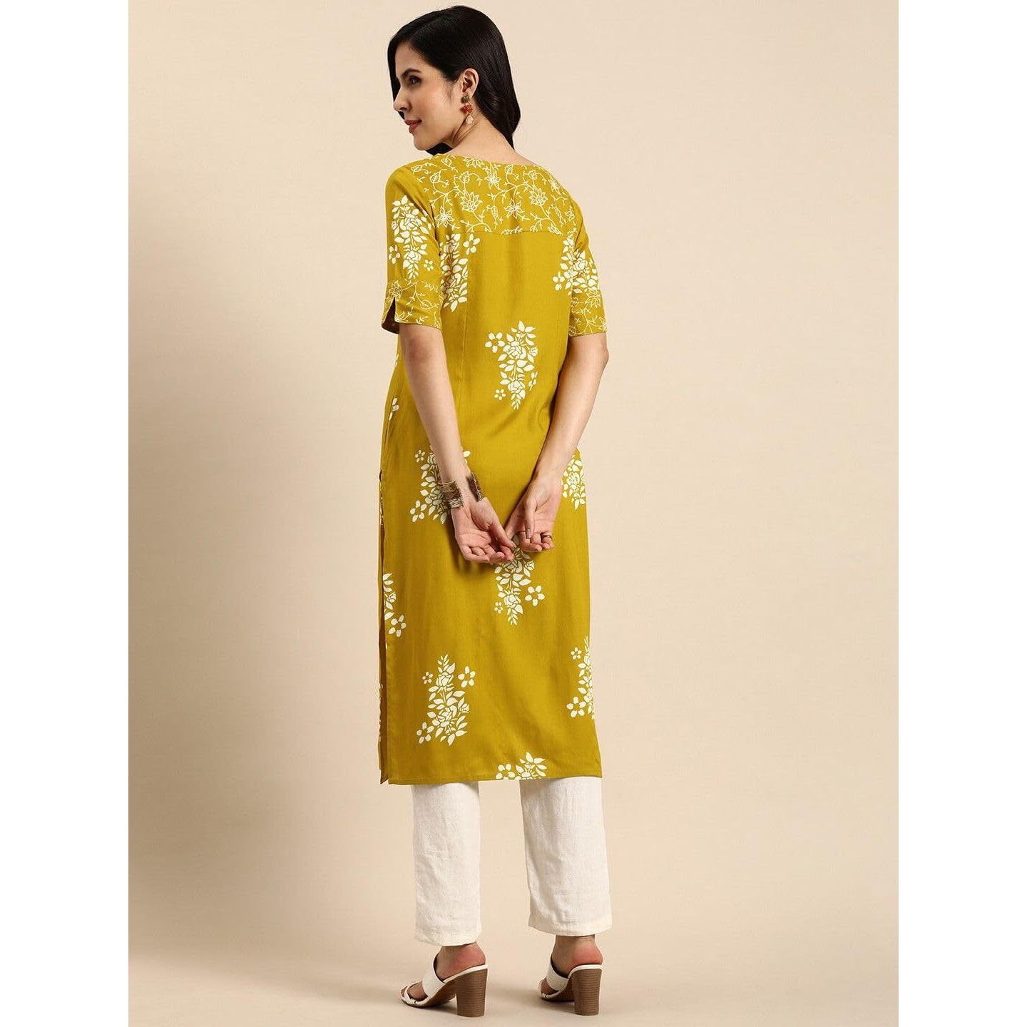 rytras Women's Printed Straight Kurta(RYT570,Mustard,3XL)