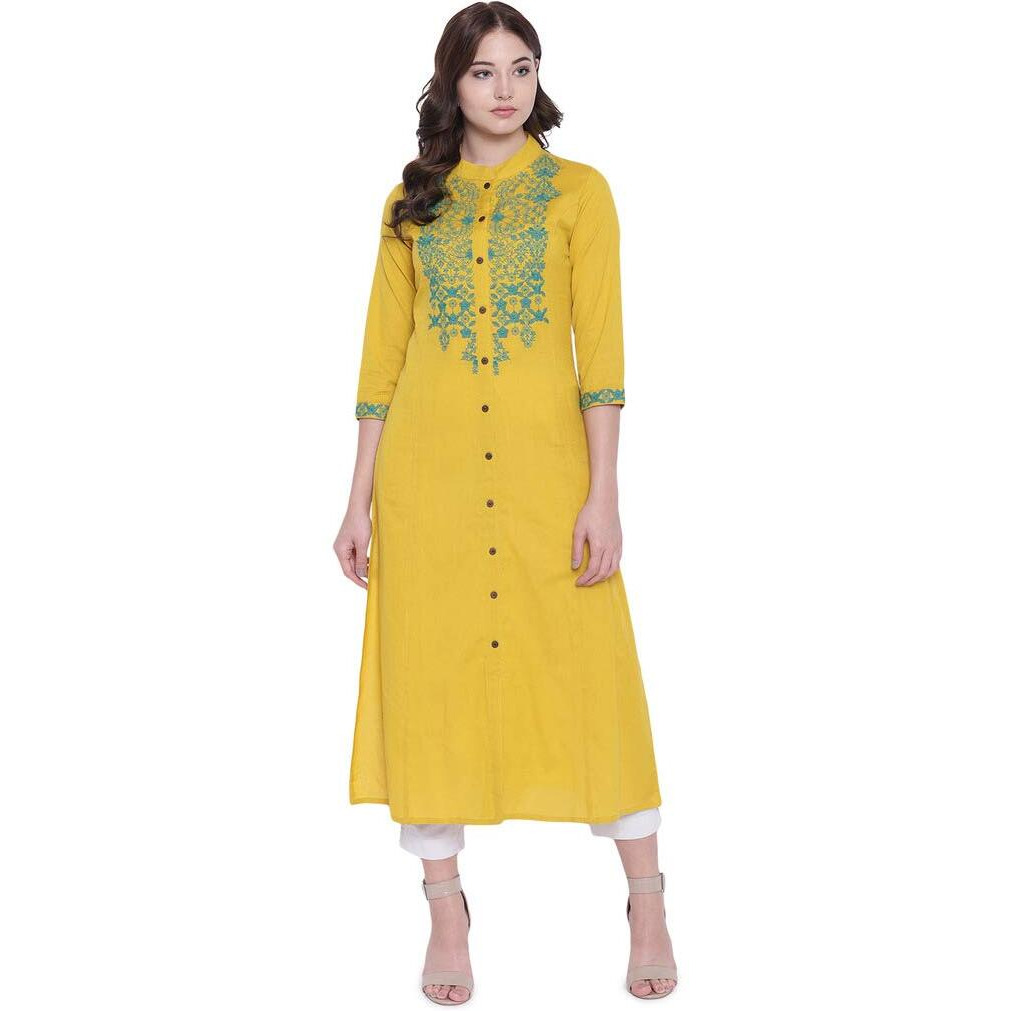 Divena Embroidered Kurtas for Women (DBK0235-L, Kurti) Yellow