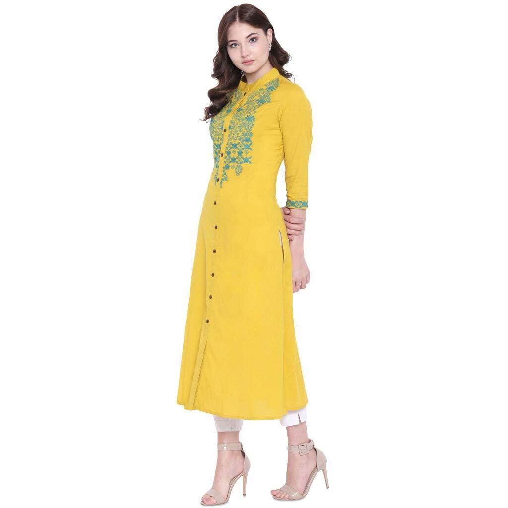 Divena Embroidered Kurtas for Women (DBK0235-L, Kurti) Yellow