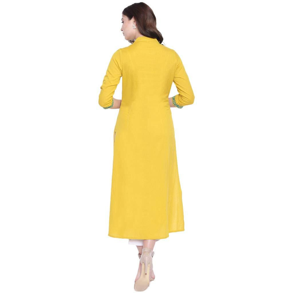 Divena Embroidered Kurtas for Women (DBK0235-L, Kurti) Yellow