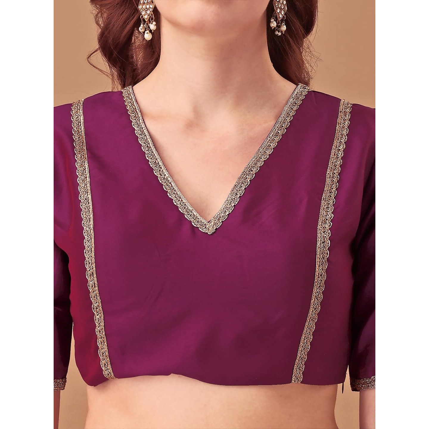 Womanista Women's Taffeta Solid Short Sleeve Regular Fit Blouse (BL_56_Magenta Medium)