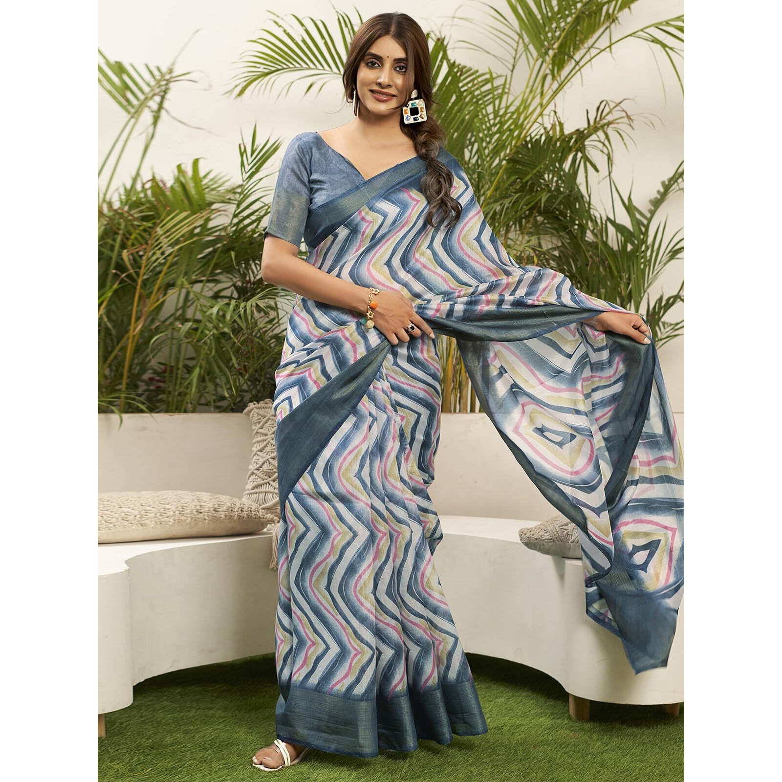 SAMAH Women's Cotton Blend Saree (3772S169N_Grey)