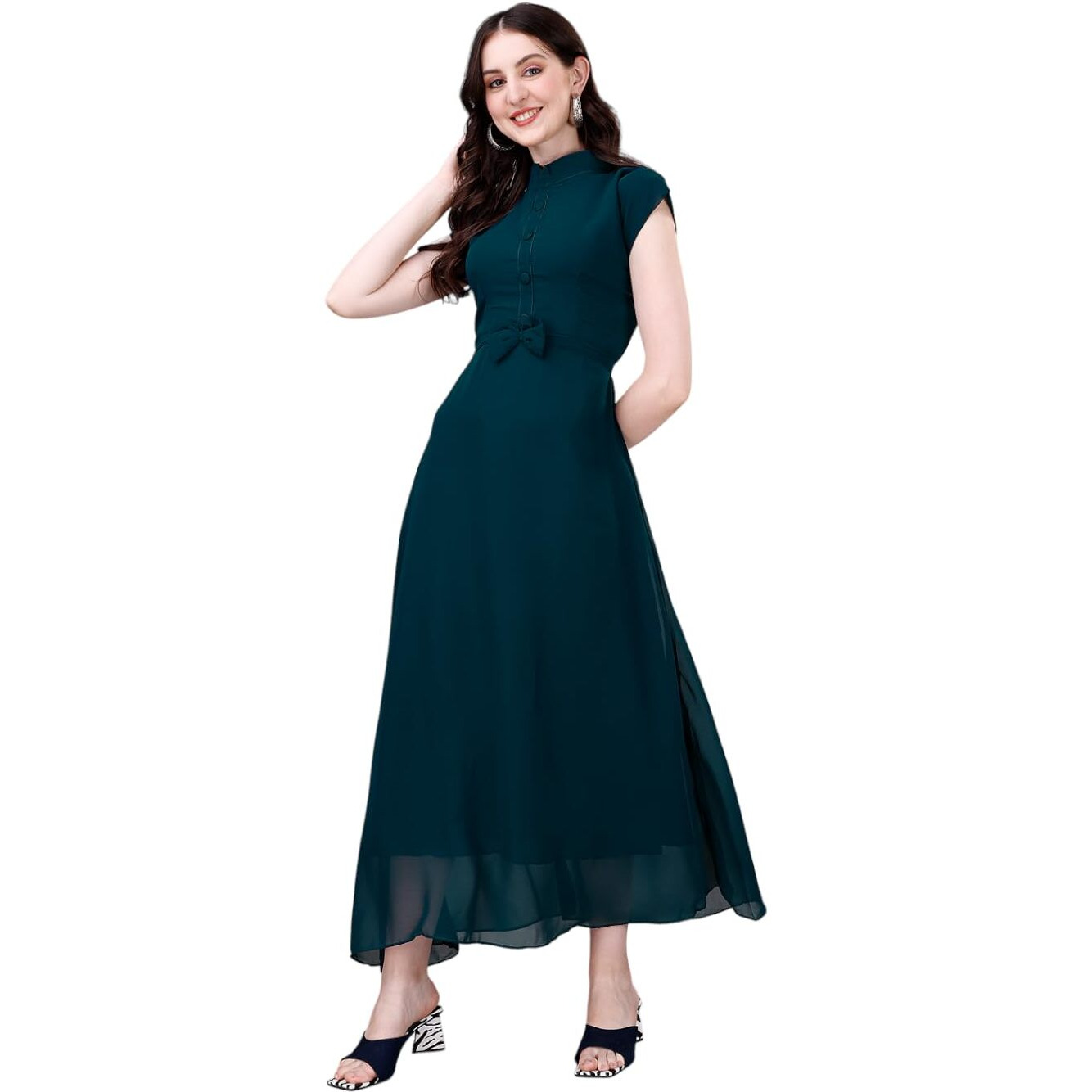 Femvy Designer Georgette Solid Gown for Women 004 Blue