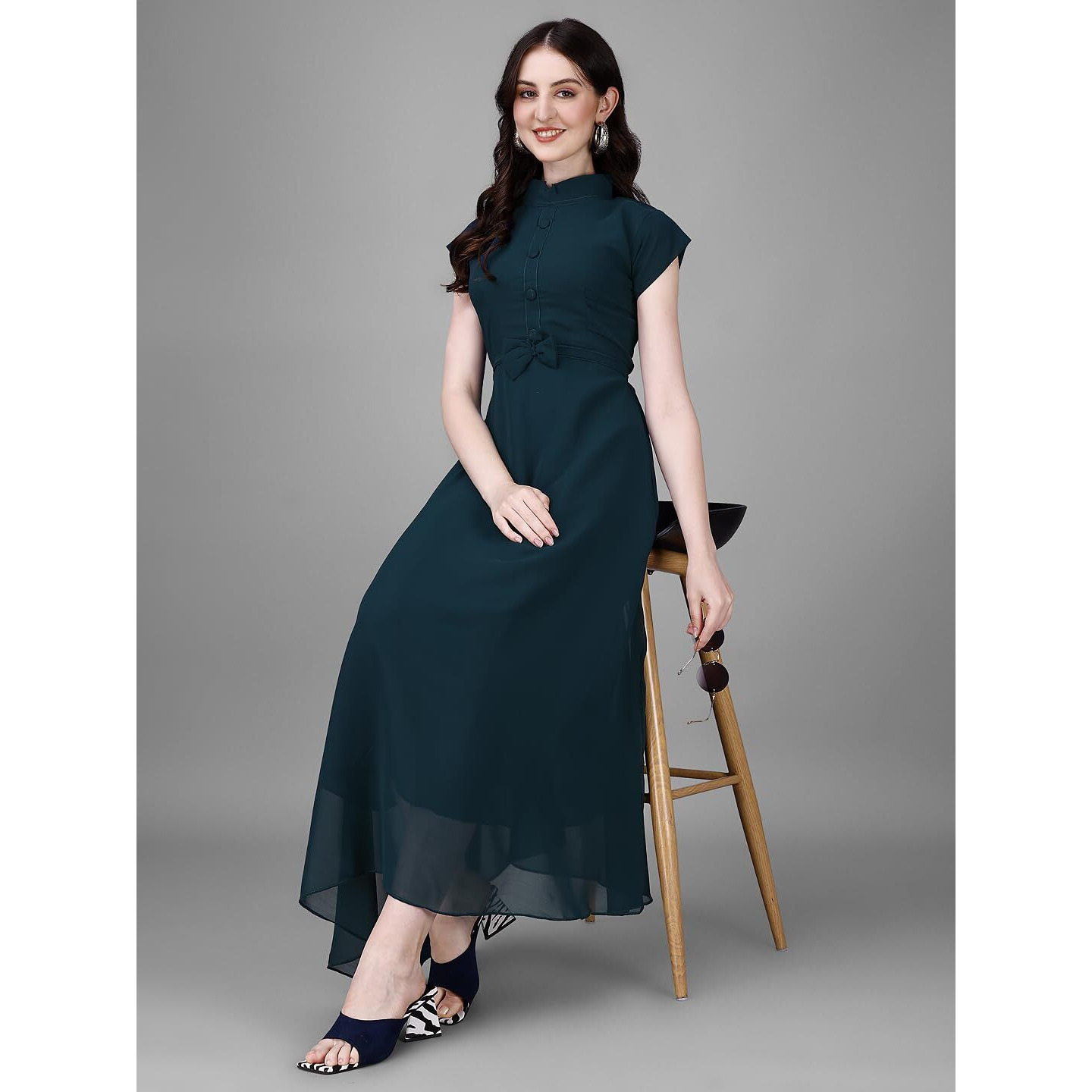 Femvy Designer Georgette Solid Gown for Women 004 Blue