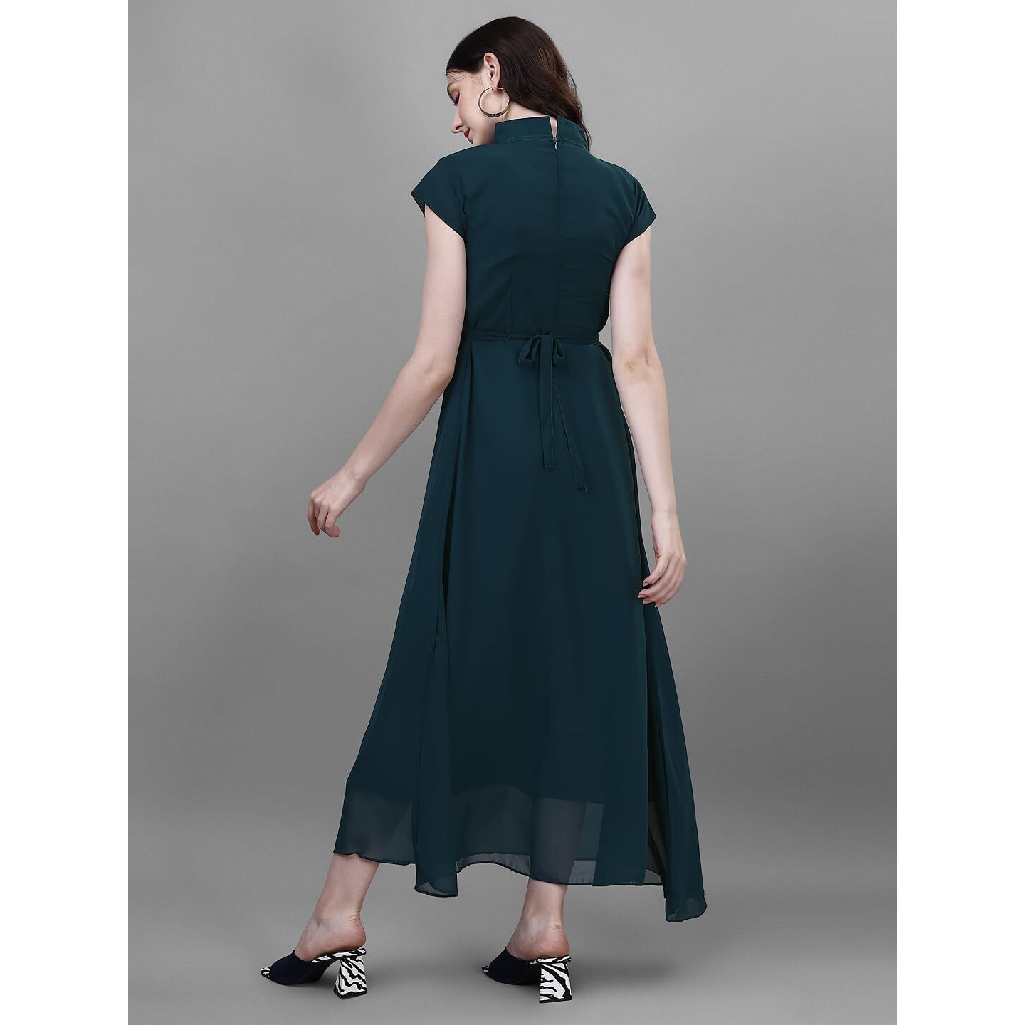 Femvy Designer Georgette Solid Gown for Women 004 Blue