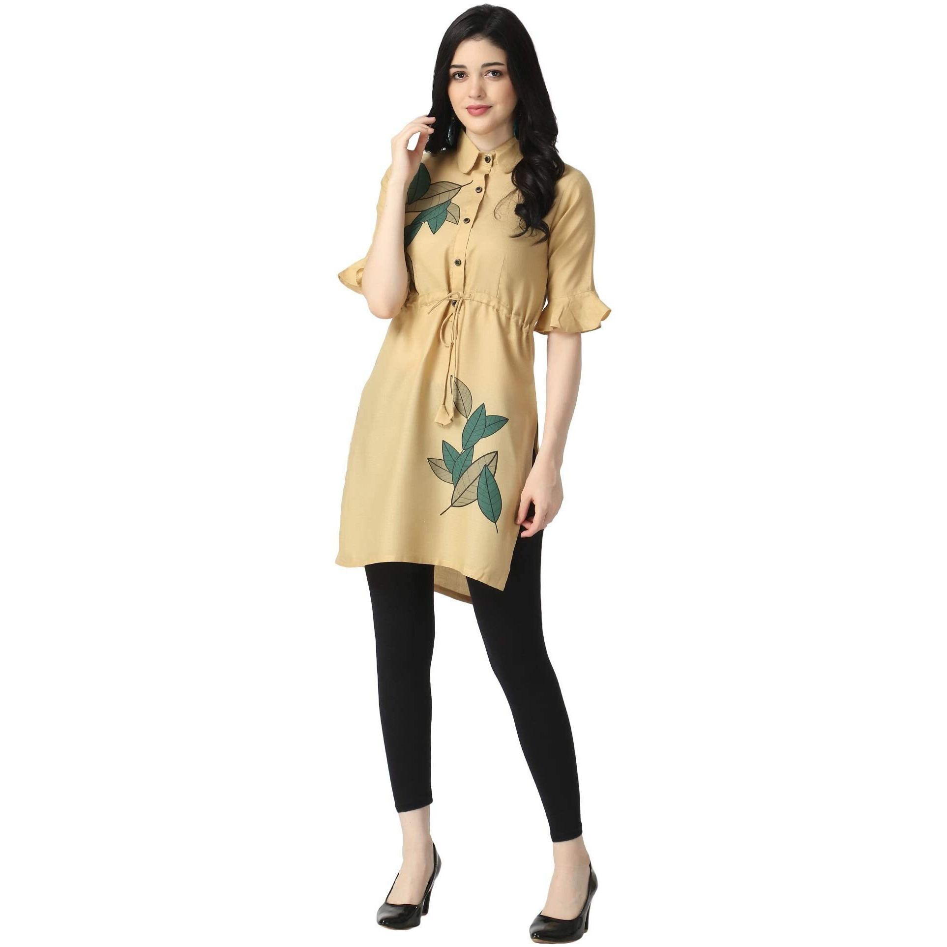 OM SAI LATEST CREATION Designer Slub Rayon Fully Stitched Straight Kurti for Women & Girls on Jeans Palazzo or Skirt (Plus Size Upto 2XL)-(Black) (Beige, Medium)