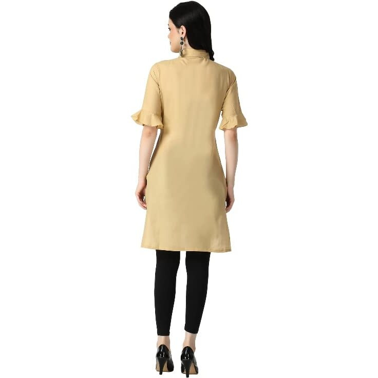 OM SAI LATEST CREATION Designer Slub Rayon Fully Stitched Straight Kurti for Women & Girls on Jeans Palazzo or Skirt (Plus Size Upto 2XL)-(Black) (Beige, Medium)