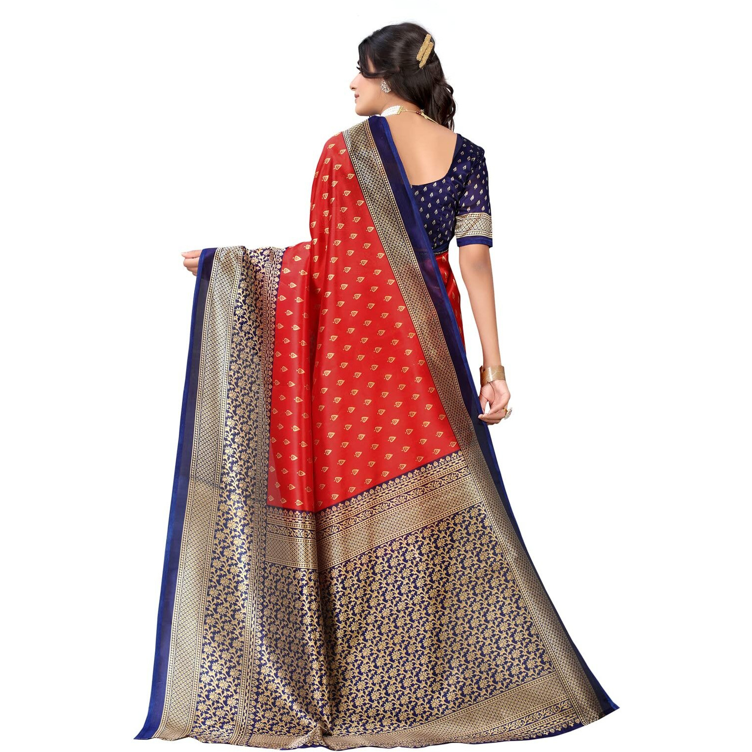 Satrani Women's Printed Poly Silk Saree with Unstitched Blouse Piece(2438ST892_Red1)