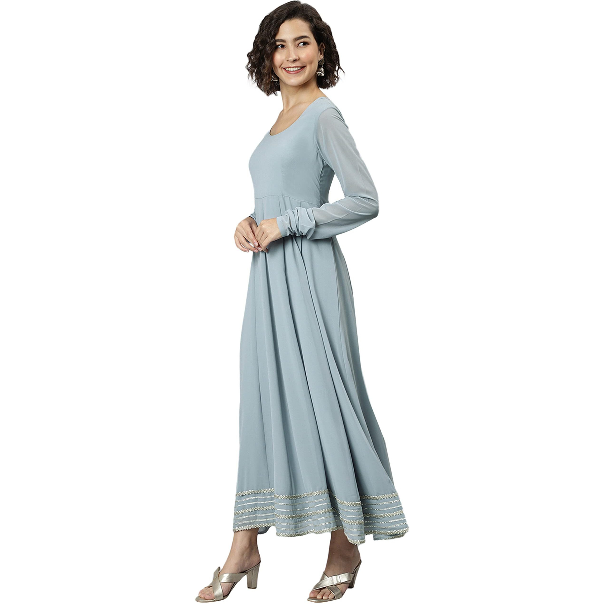 Janasya Women's Grey Poly Georgette Solid Kurta with Dupatta(SET304-KR-DPT-M)