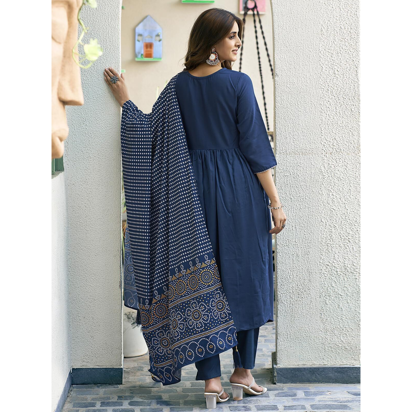 Sanisa Women's Cotton Blend Sequence Embroidery Gota Lace Alia Cut Kurta with Pant and Dupatta Set| Ethnic Set | Suit Set | Kurta Set(206KBD2185N-XXL_Teal Blue)
