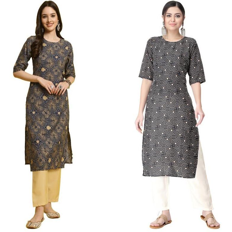 Pinkmint Straight Printed Kurti Party WERA Kurti Kurta Pant Set (Pack of 2) Red-Black
