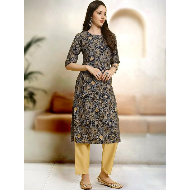 Pinkmint Straight Printed Kurti Party WERA Kurti Kurta Pant Set (Pack of 2) Red-Black