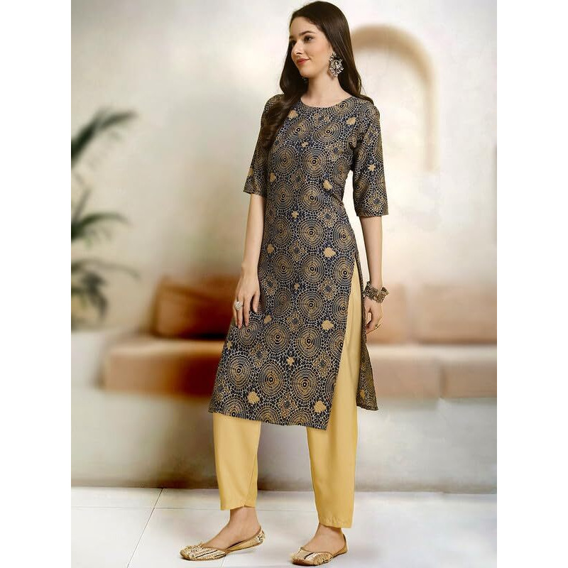 Pinkmint Straight Printed Kurti Party WERA Kurti Kurta Pant Set (Pack of 2) Red-Black