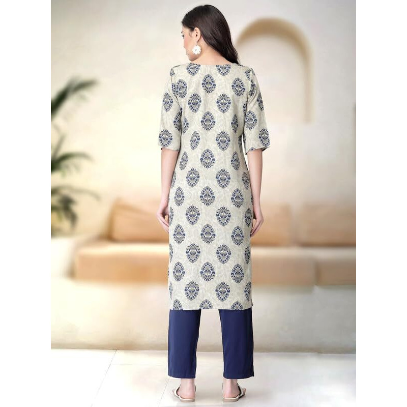 Pinkmint Straight Printed Kurti Party WERA Kurti Kurta Pant Set (Pack of 2) Blue-Orange