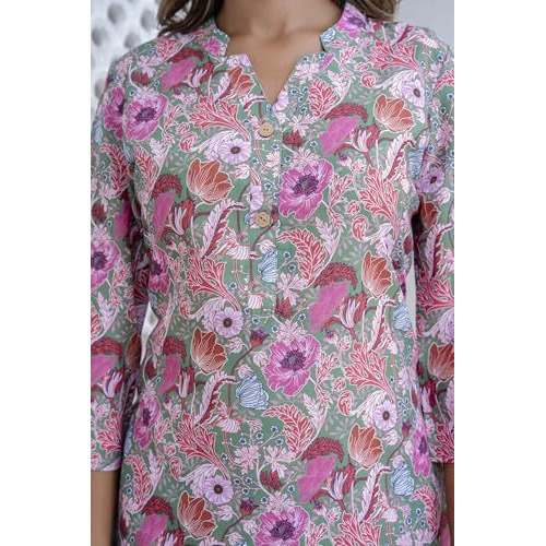 LookMark Women's Trendy Printed Cotton Blend Straight Rama Color Kurta and Palazzo Set (AZ-LM-P1-KS2075 RAMA-S)