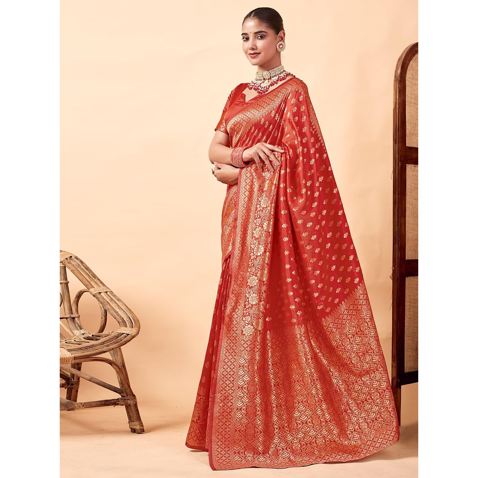 SAMAH Women's Woven Art Silk Saree (3589S232N_Red1)