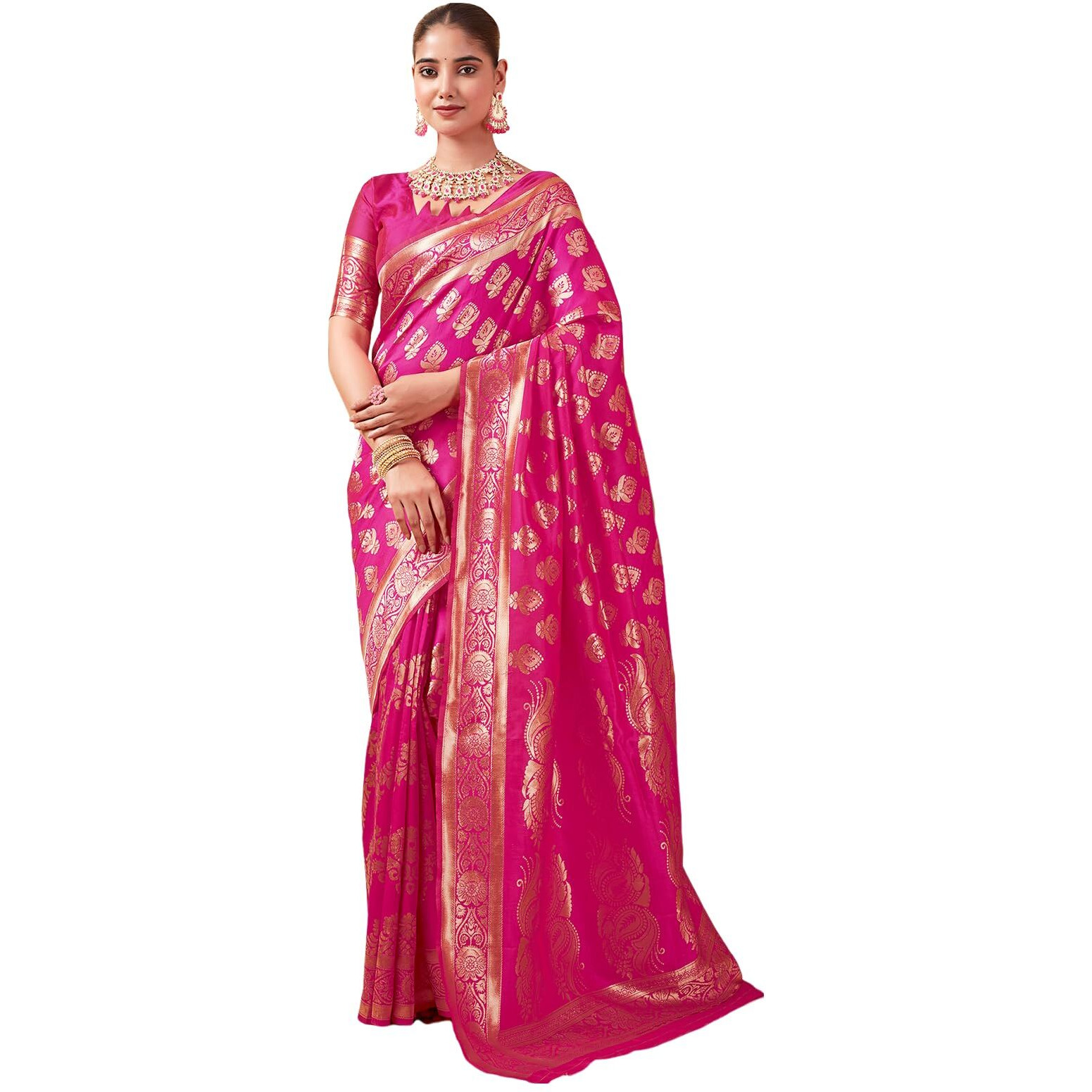SAMAH Women's Woven Art Silk Saree (3590S243N_Pink)