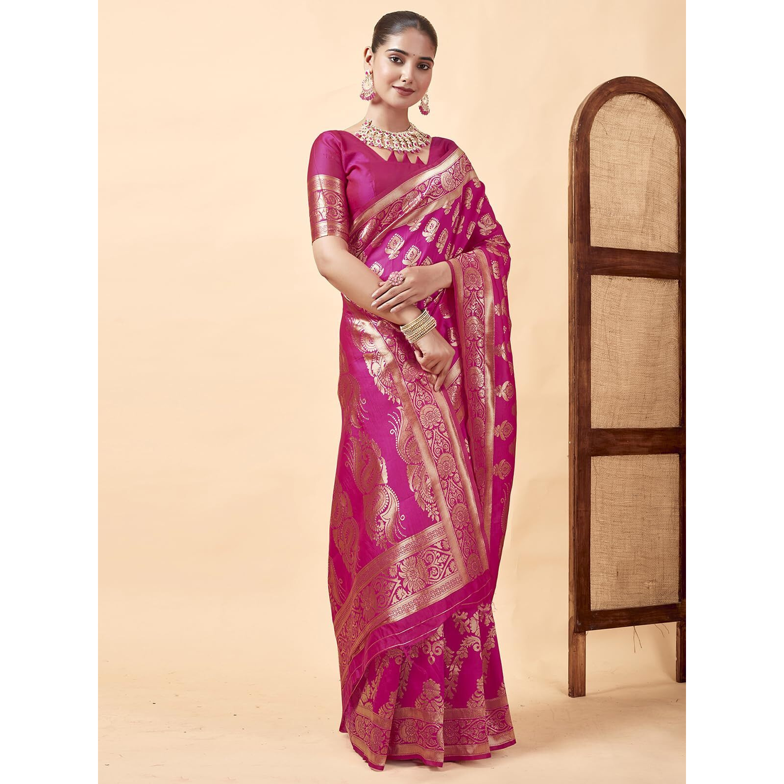 SAMAH Women's Woven Art Silk Saree (3590S243N_Pink)