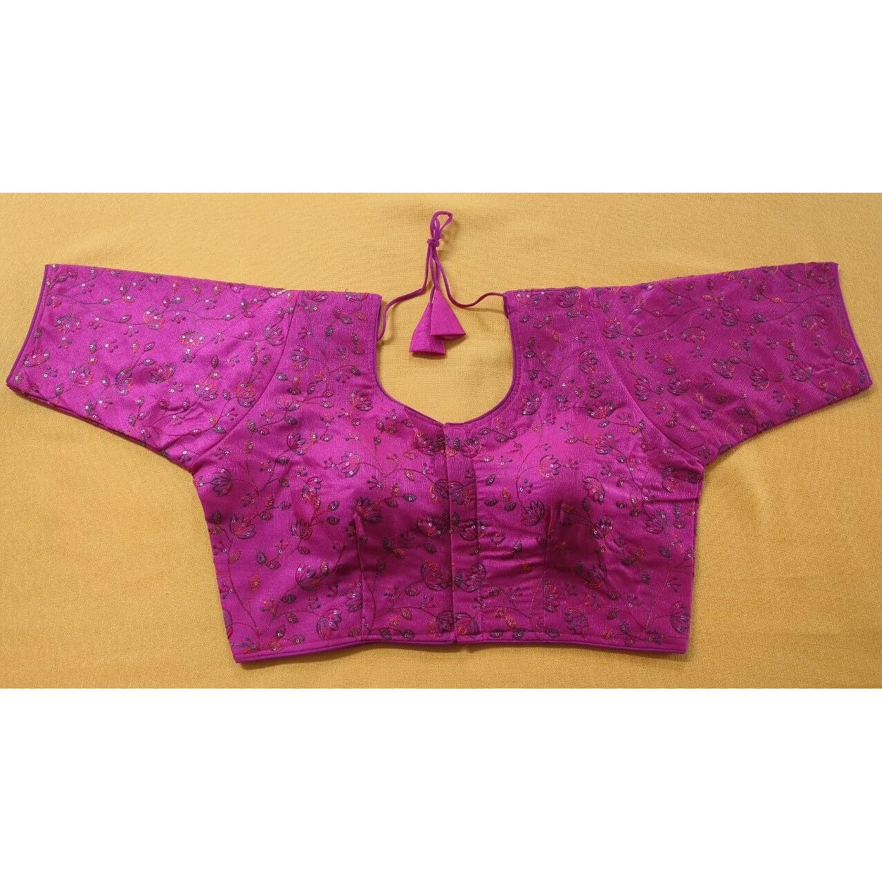 Pujia Mills Women's Sequence Multi Embroidered U Neck Half Sleeve Readymade Saree Blouse Indian Ethnic Designer Stitched Women's Readymade Half Sleeve Blouse Readymade Pink Blouse for Women
