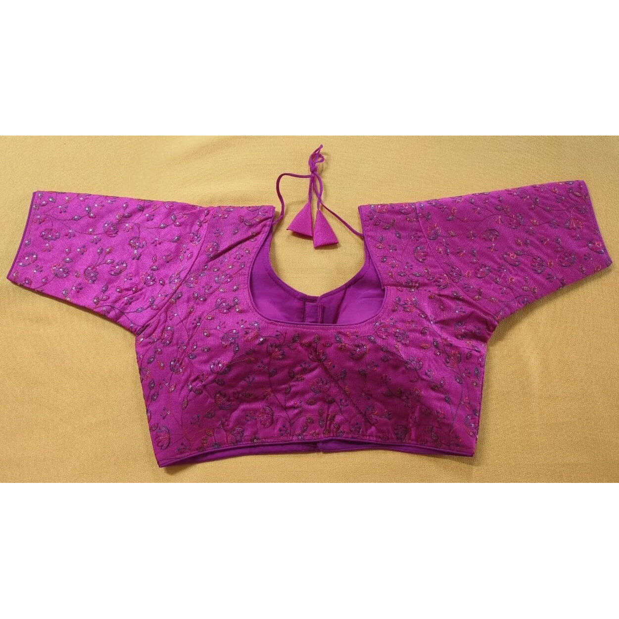 Pujia Mills Women's Sequence Multi Embroidered U Neck Half Sleeve Readymade Saree Blouse Indian Ethnic Designer Stitched Women's Readymade Half Sleeve Blouse Readymade Pink Blouse for Women