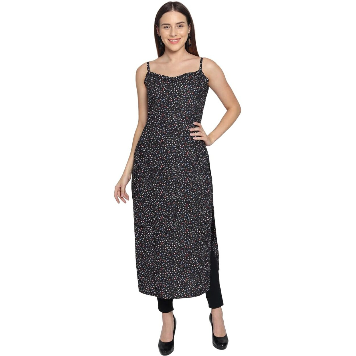 PATLANI Women's Crepe Full Stitched Kurti. Black