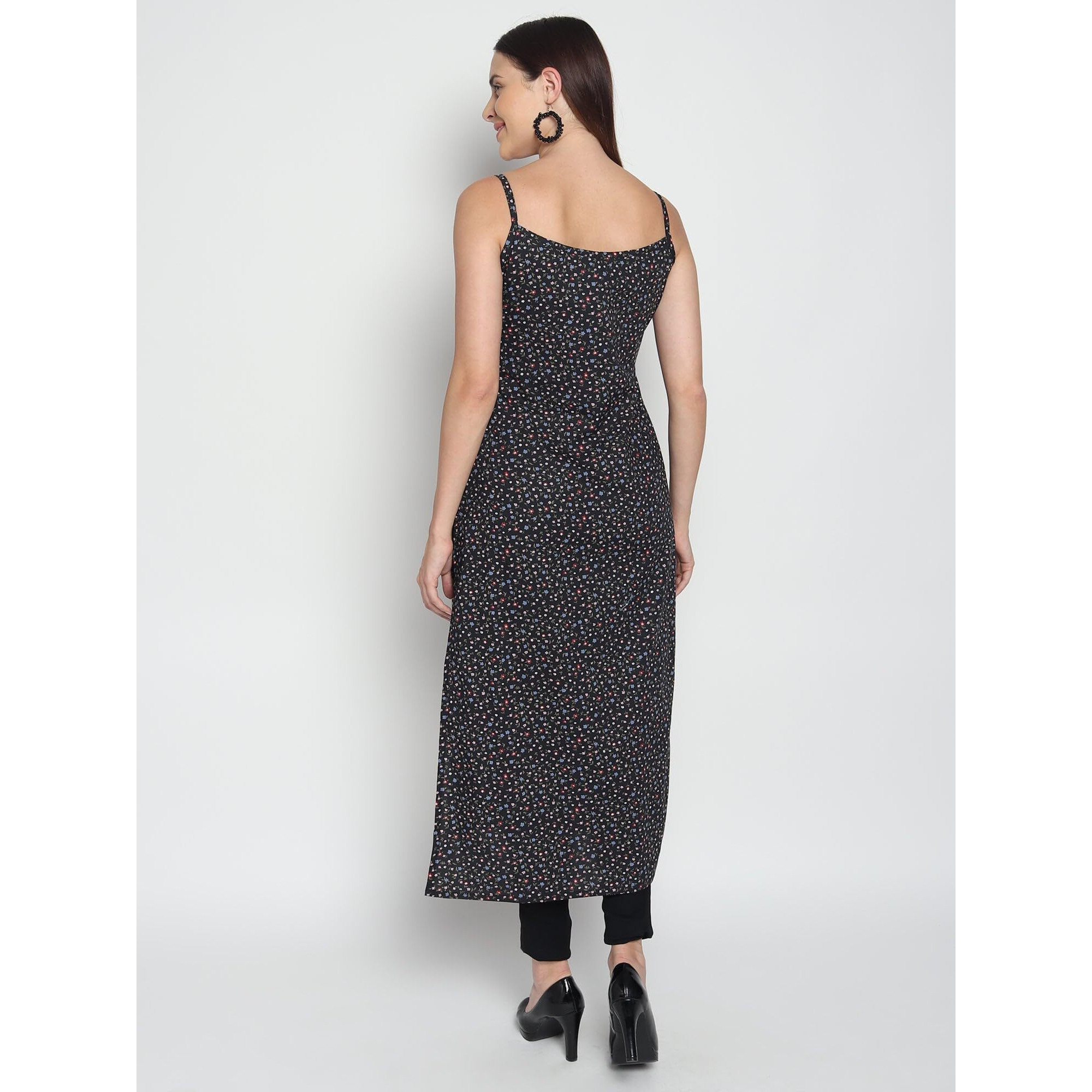 PATLANI Women's Crepe Full Stitched Kurti. Black